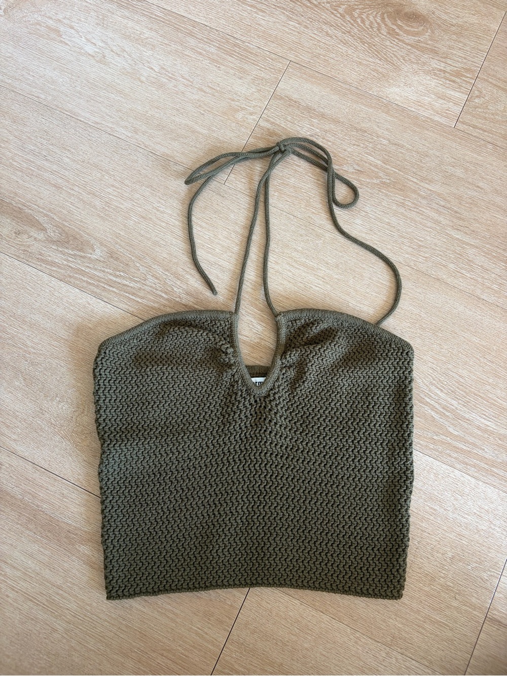 Reformation Olive Knit Halter Crop Top
